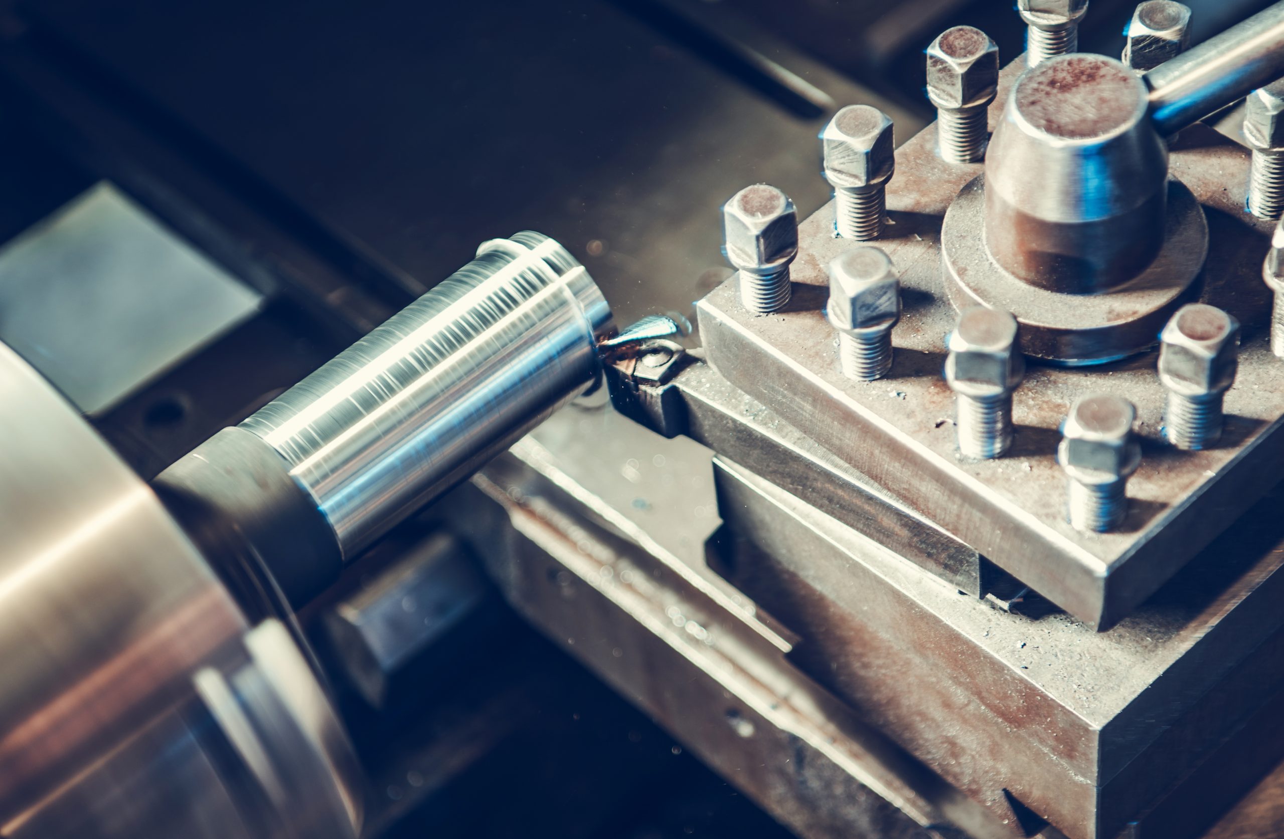 Modern Lathe Machine Metal Processing Close Up